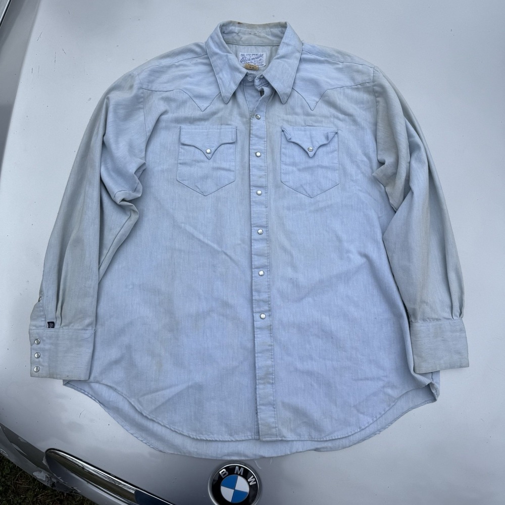 1970s Rockmount Ranch Wear Denim Pearl Snap Western Shirt Tru-West XL/XXL USA